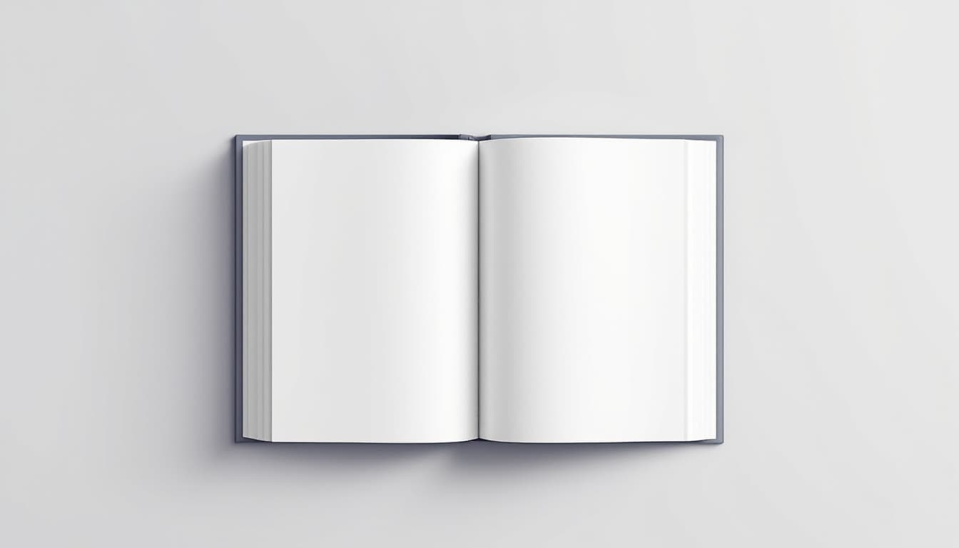 AI generated: A flat and simple template of an open book with two pages visible side by side. The pages are blank,...