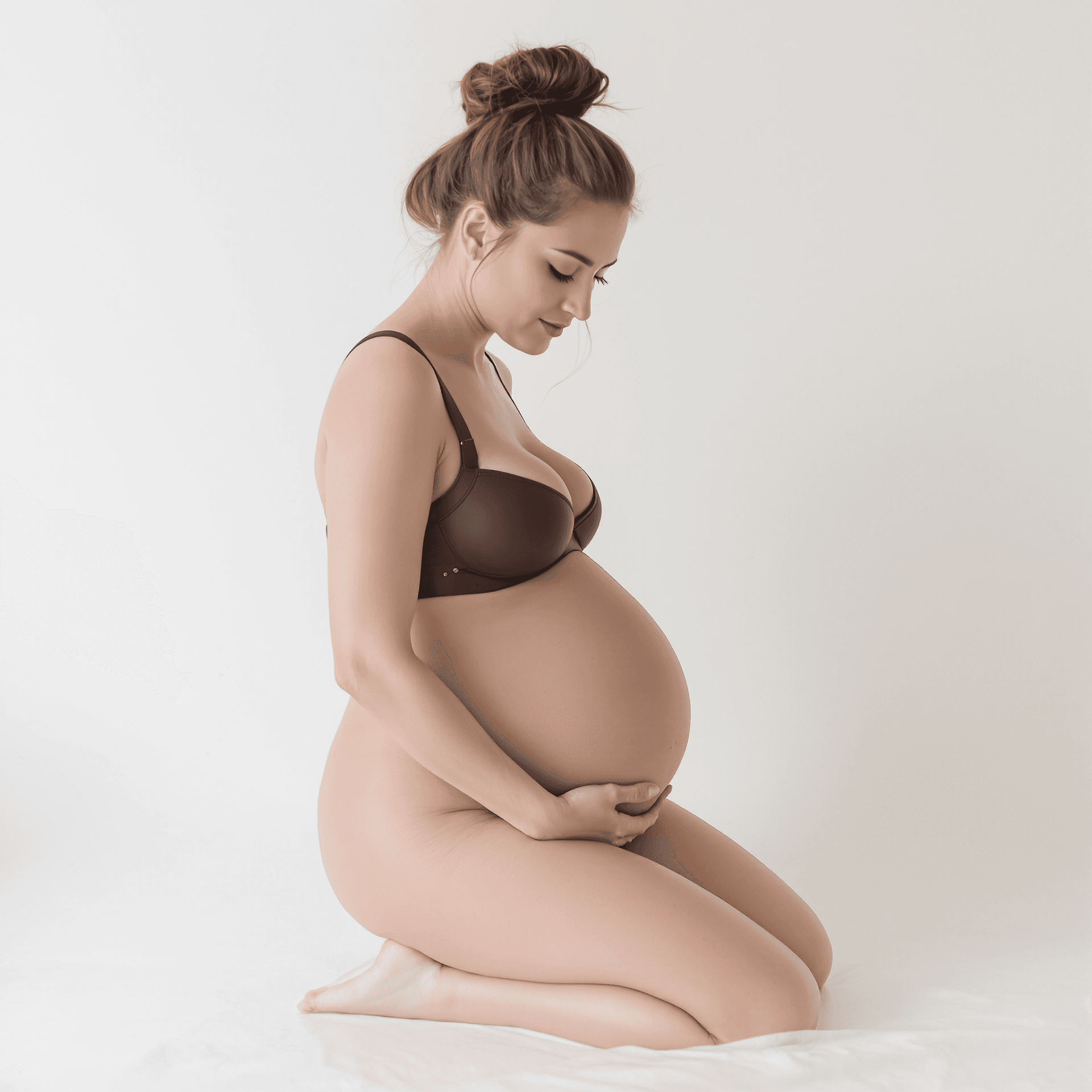 AI generated: A full-body shot of a 35-year-old woman, six months pregnant, with a perfectly round belly. She has ...