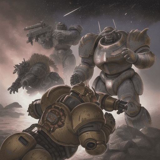 AI generated: A legion of ultra-realistic humanoid boars in SPACE MARINE armor, battling against heretics, on a go...