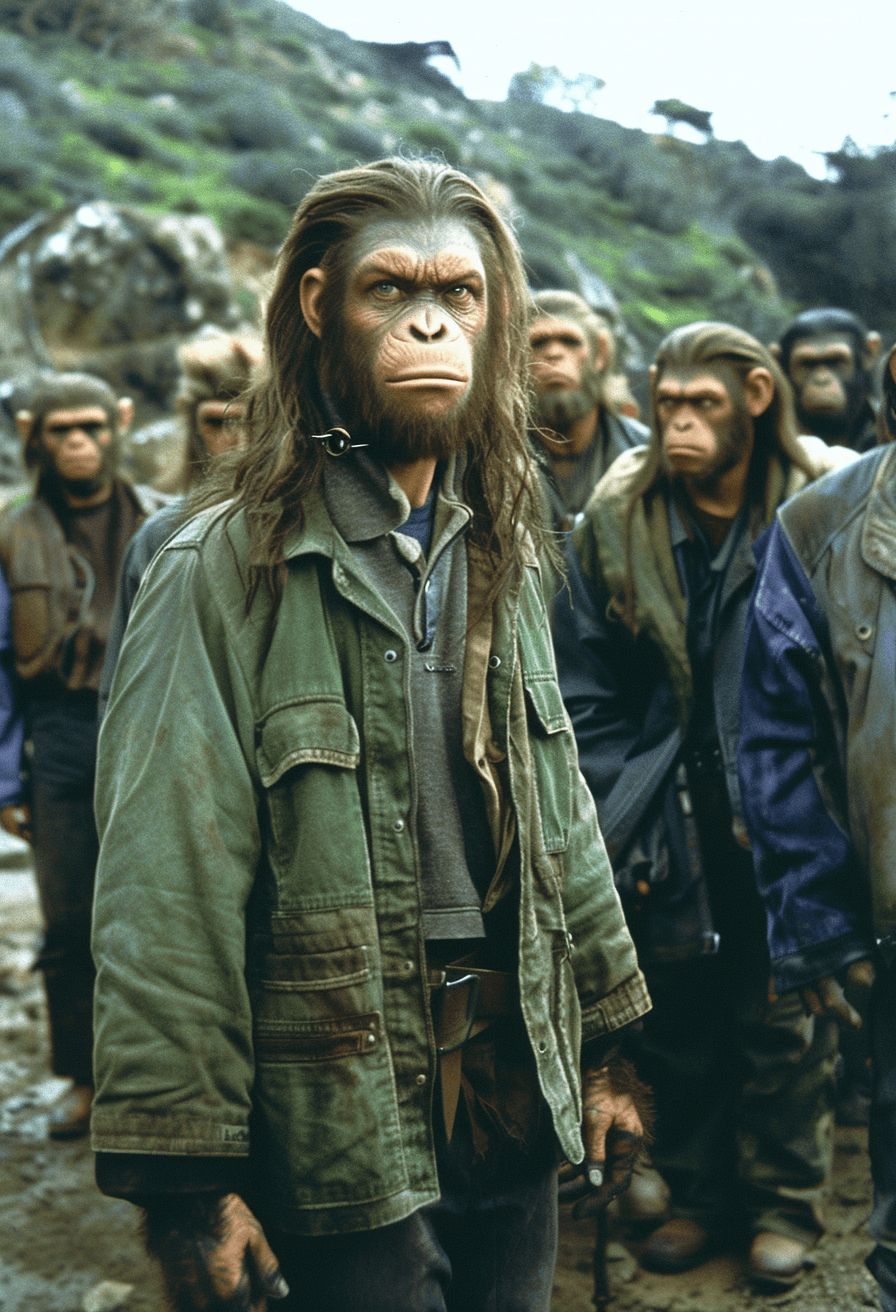 AI generated: A behind the scenes photo shows Jean Luc Clour designed costumes for the 20th century movie Planet O...