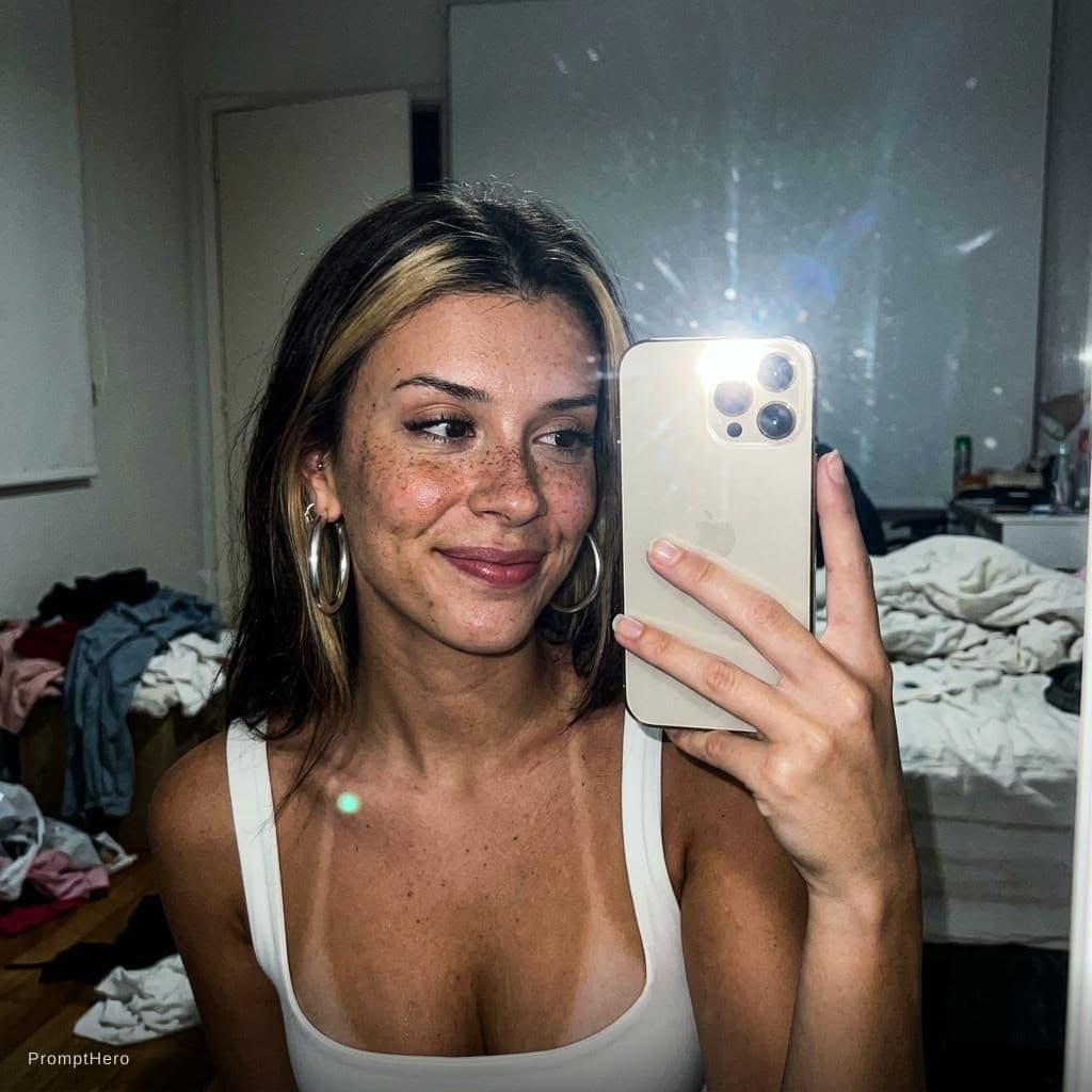 AI generated: Ultra realistic, mirror self shot picture, iPhone 13 Pro, slight camera flash, high quality image, s...