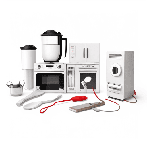 AI generated: A mixture of electrical kitchen items, with white background