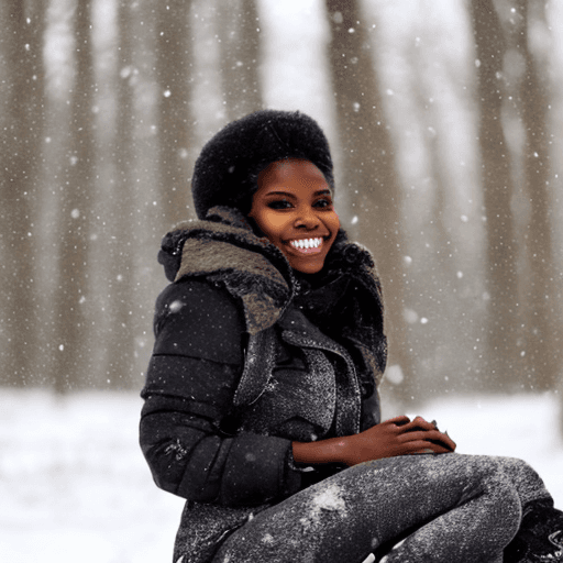 AI generated: BEAUTIFUL EBONY GIRL SITTING ON A SNOWY WOOD