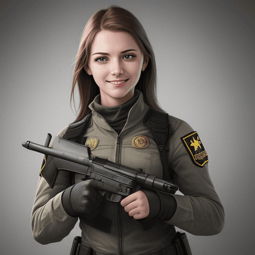AI generated: Female, civil weapon, calm, smiling, realistic, young, inspiring, libertarianism, no text, self-defe...