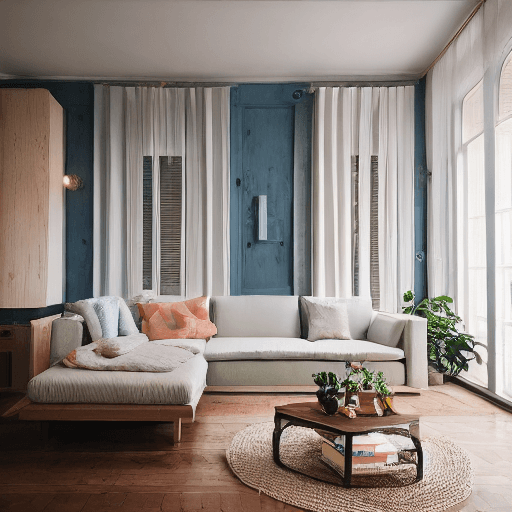 AI generated: High resolution photography interior design, dreamy sunken living room conversation pit, wooden floo...