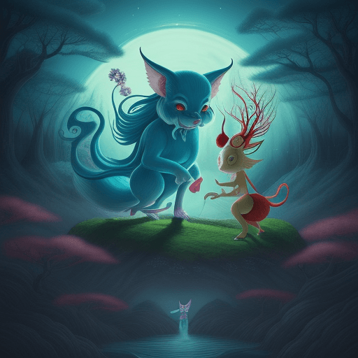 AI generated: Create a whimsical Dall-E scene inspired by Japanese yokai folklore, featuring colorful spirits and ...