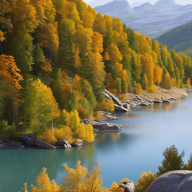 AI generated: photorealistic oil on canvas, 
hill, river, trees,
beautiful setting, fall,
Foreground,
unreal engin...