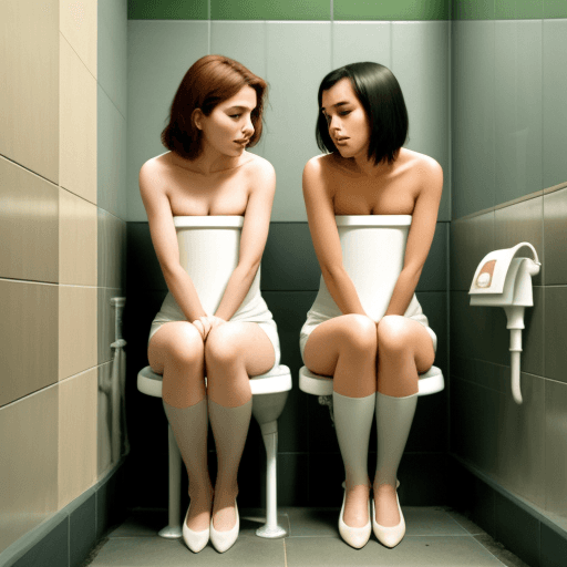 AI generated: two women peeing in the same urinal