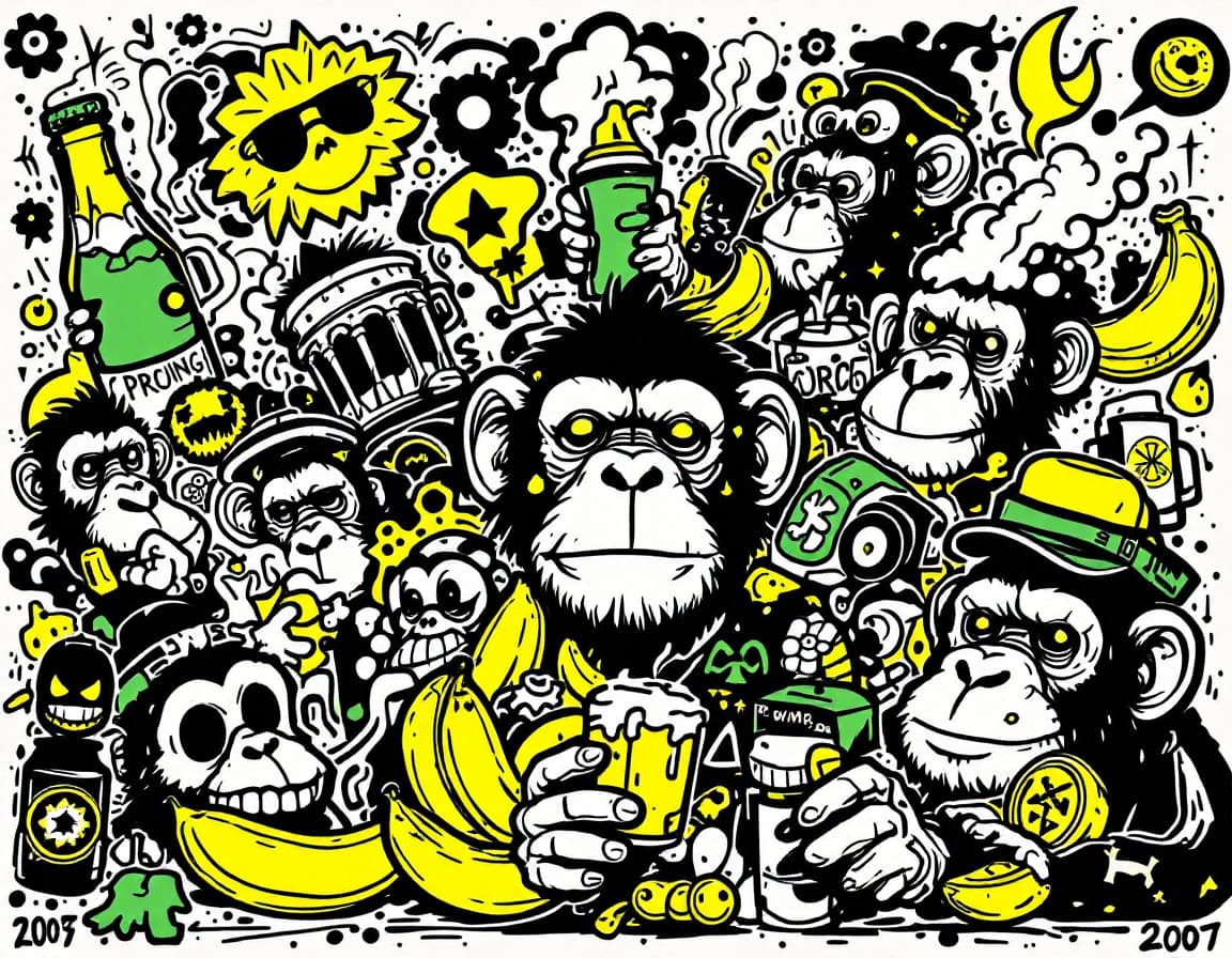 AI generated: An intricate and mainly black, white, green, yellow (two contrasting, extra colors for details), gra...