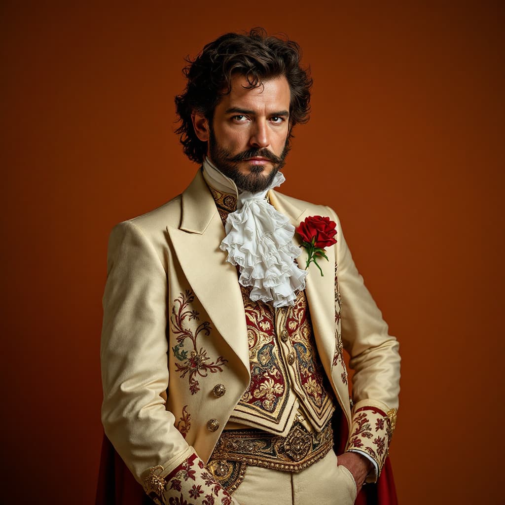 AI generated: fotografia hiper realista de mariano rajoy, expresidente español, vestido con ropa de gala de Torero...