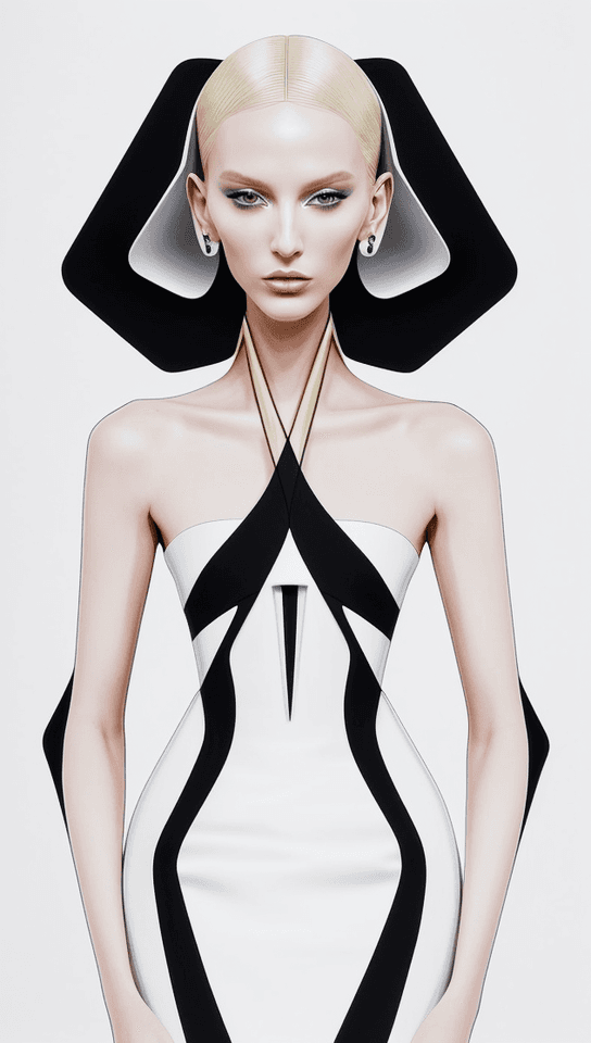 AI generated: Conceptualize a cutting-edge fashion illustration that seamlessly blends futuristic elegance with av...