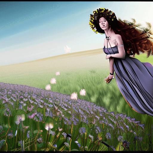 AI generated: hyperrealistic full length portrait of gorgeous goddess | standing in field full of flowers | detail...