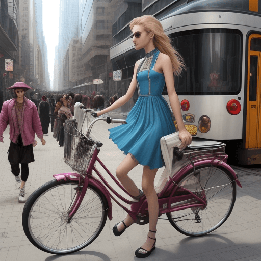 AI generated: Mens Fashion in 2050 street walk bike cars and girls hanging out with girls in smalll dresses throwi...