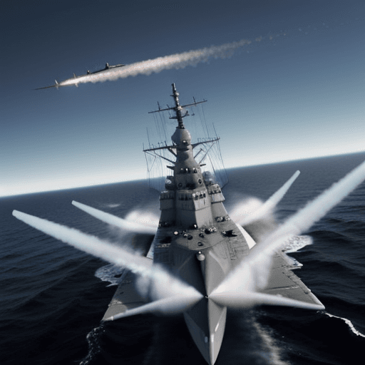 AI generated: Simulate a naval war with countless battleship on a vast ocean with airplanes fighting in the air, m...