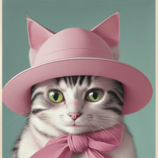 AI generated: cats pink with a hat