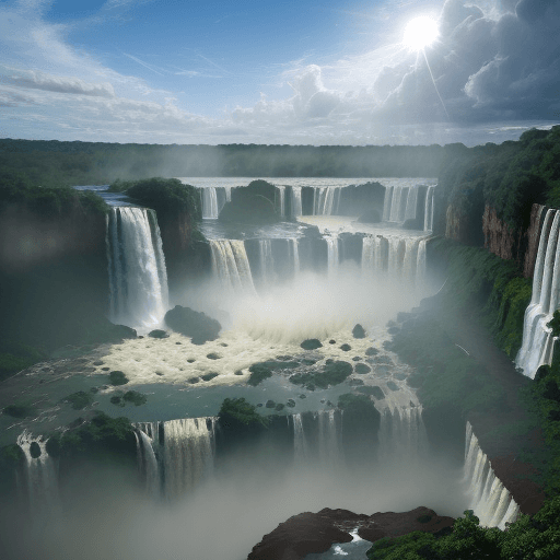 AI generated: Transport yourself to the breathtaking Iguazu Falls on a pristine, sunlit day, where nature unfolds ...