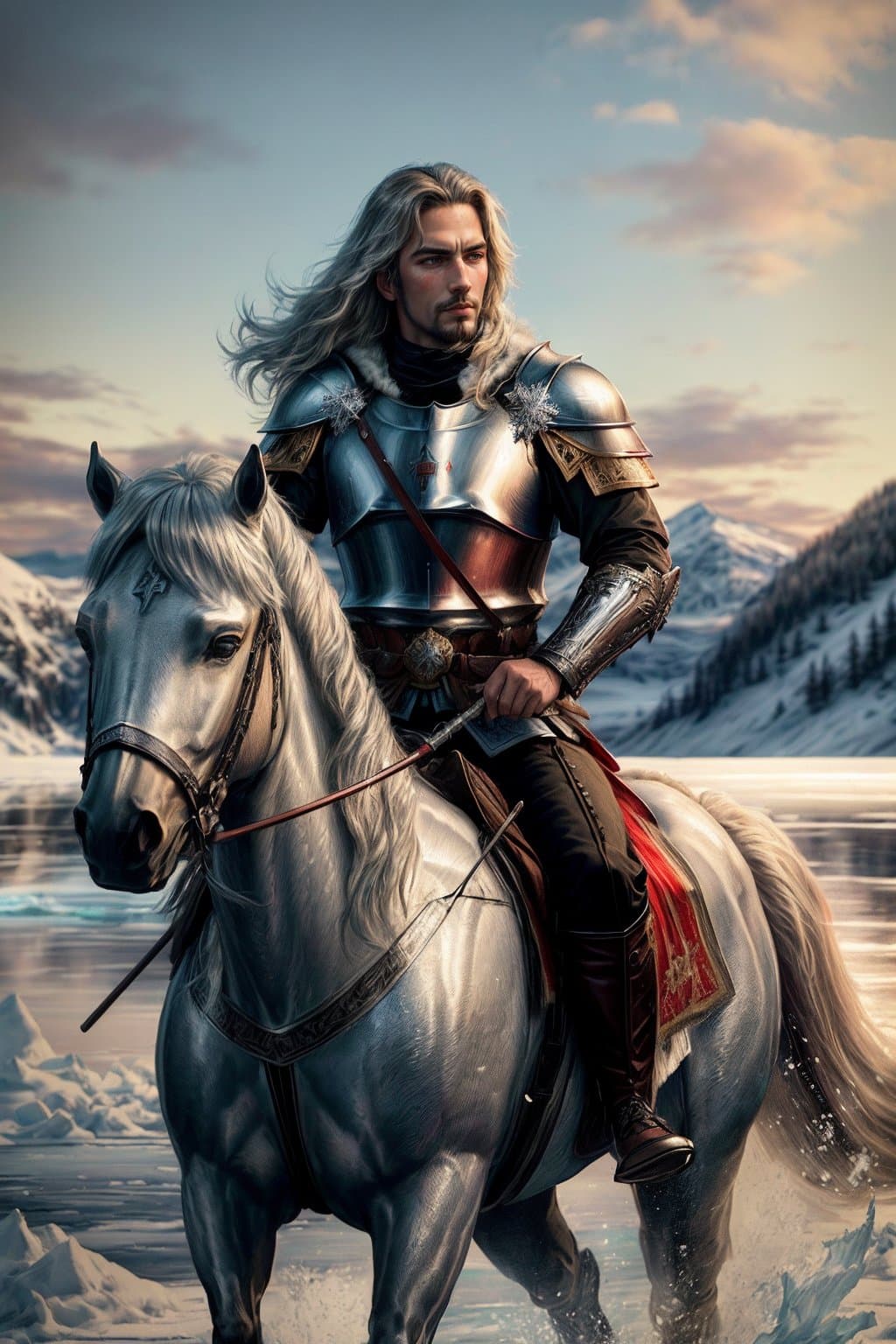AI generated: action packed, Prince (Alexander Nevsky:1.3), (on horseback:1.1), (fights with German knights:1.2), ...