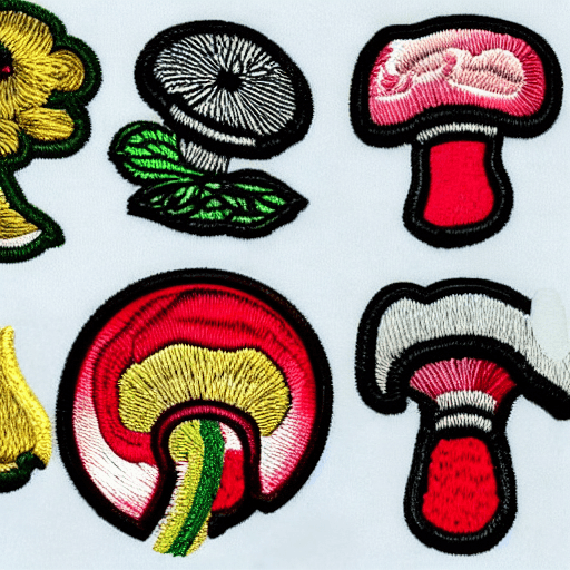 AI generated: embroidered mushroom identification and foraging merit badge design for professional embroidery mach...