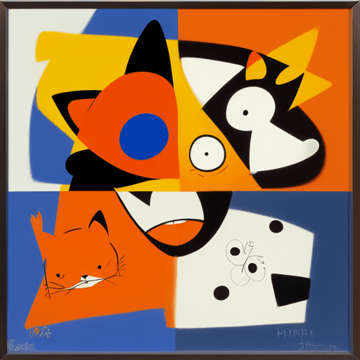 AI generated: Cute fox , cartoon illustration, joan miro, henri matisse and herman brood, oil on canvas, impasto, ...
