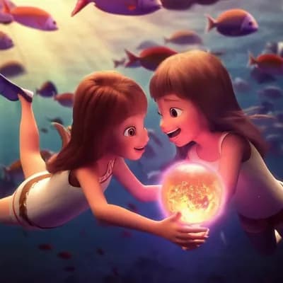 AI generated video: Scene 6 – Sisterly Flashback
Prompt:
Younger Aelina and Nyxaria laughing together underwater, surr...