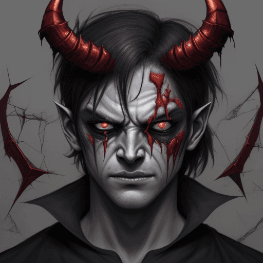 AI generated: demon, with shattered face, skipped eyes, 12k