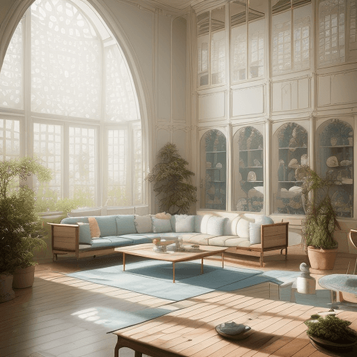 AI generated: High resolution photography interior design, dreamy sunken living room conversation pit, wooden floo...