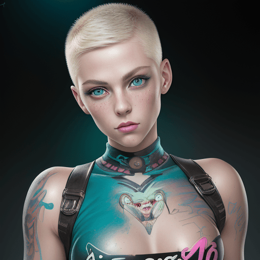 AI generated: a stunning realistic photograph portrait of a beautiful women blonde crew cut 20 year old woman, wea...