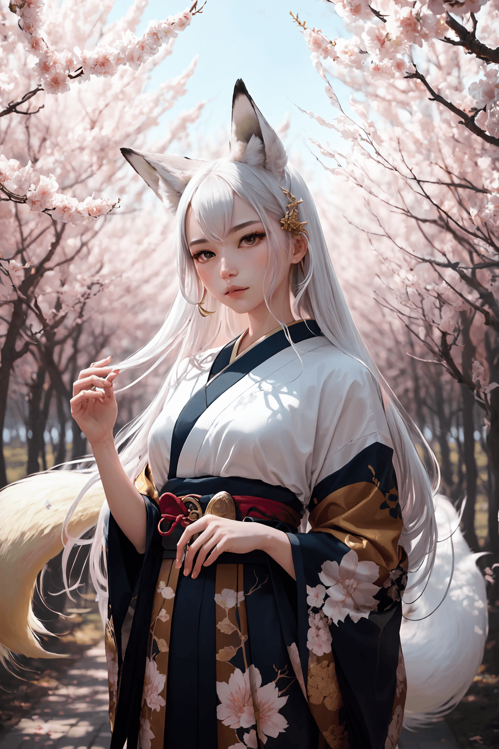 AI generated: In this hyper-maximalist masterpiece, a breathtaking image of the ultimate (nine-tailed fox girl) un...