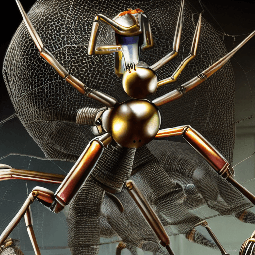 AI generated: A Spider and Wasp ::5 hyper-realistic robot insects fight in a futuristic game pit, the battle is a ...