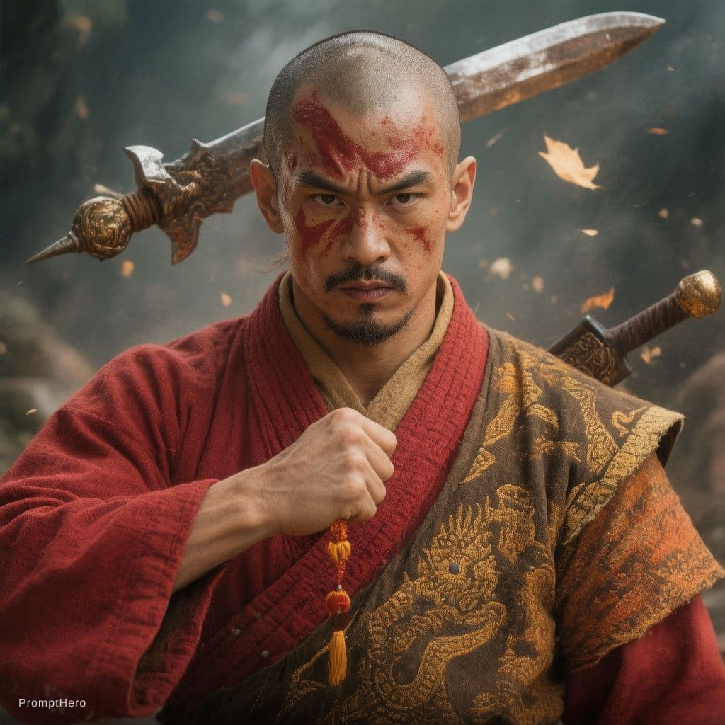 AI generated: A Shaolin Monks with KWAN DAO