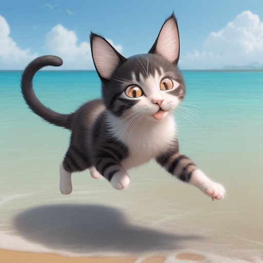 AI generated: chinese lihua,A Pixar 3D render of a cat exploring the beach, reminiscent of the animation in "Findi...