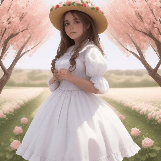 AI generated: UNA CHICA EN UN CAMPO CON ROSAS BLANCAS