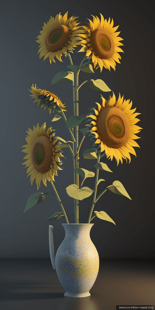 AI generated: Van Gogh style sunflowers, 3d, unreal engine, --ar 9:16