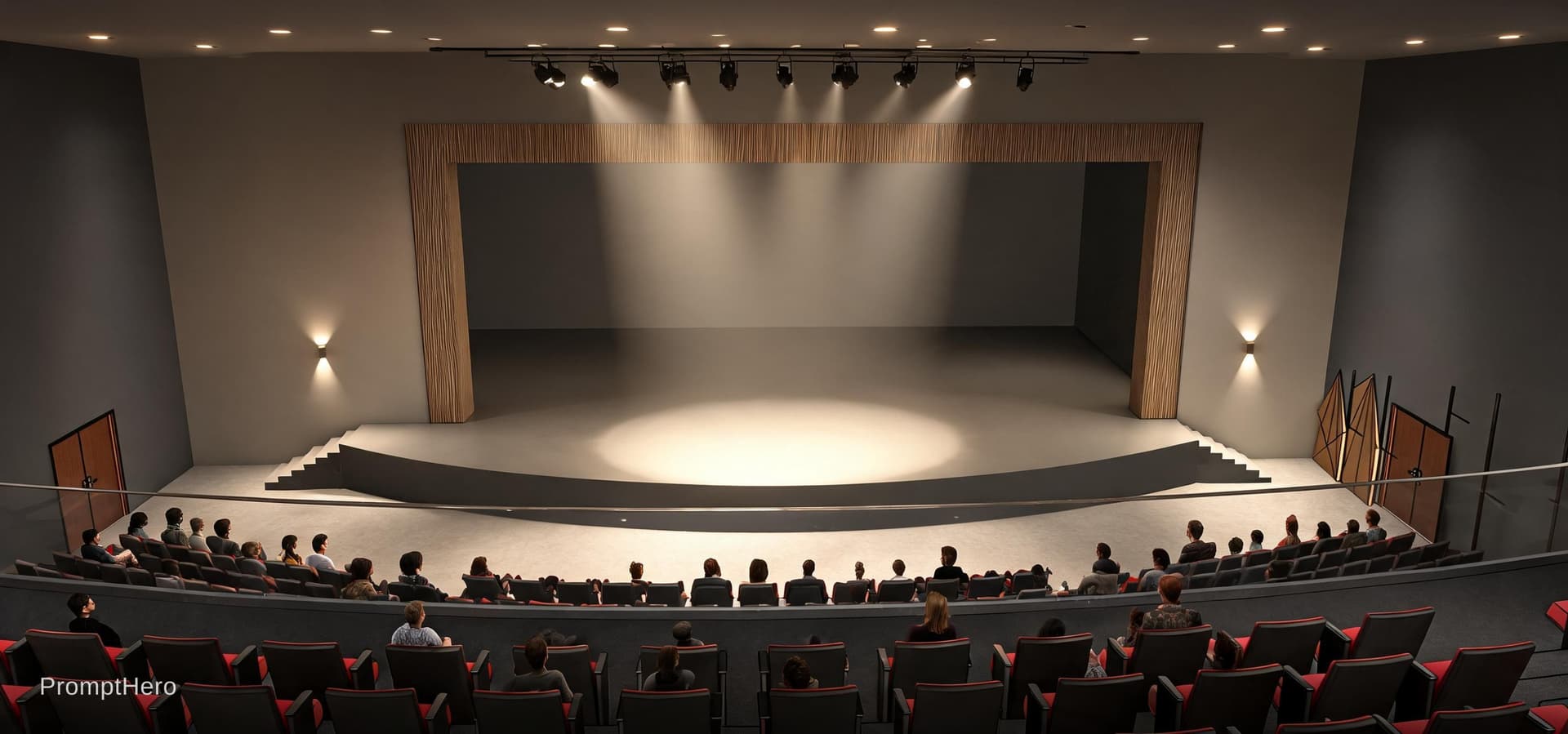 AI generated: create a modern interior of the given auditorium in 3d realistic render image, alson add some detail...