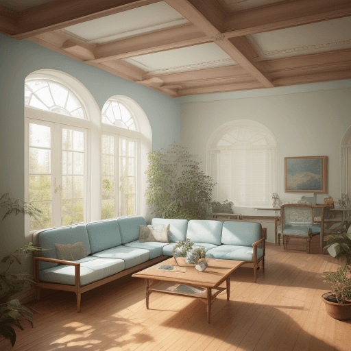 AI generated: High resolution photography interior design, dreamy sunken living room conversation pit, wooden floo...