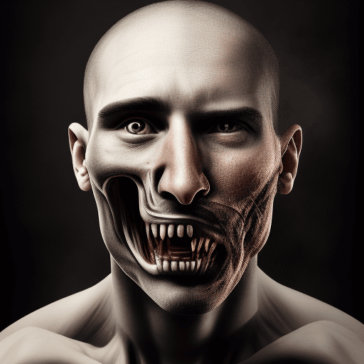 AI generated: A man, bent in twisted unrealistic ways, his face is in shock, unsettling scene, bent and twisted ar...