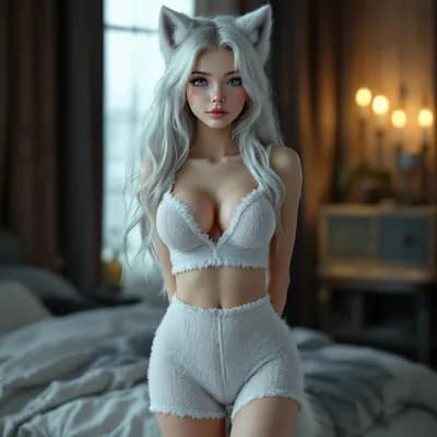 AI generated video: Hands inside waistband. Ears move, twitch and swivel.