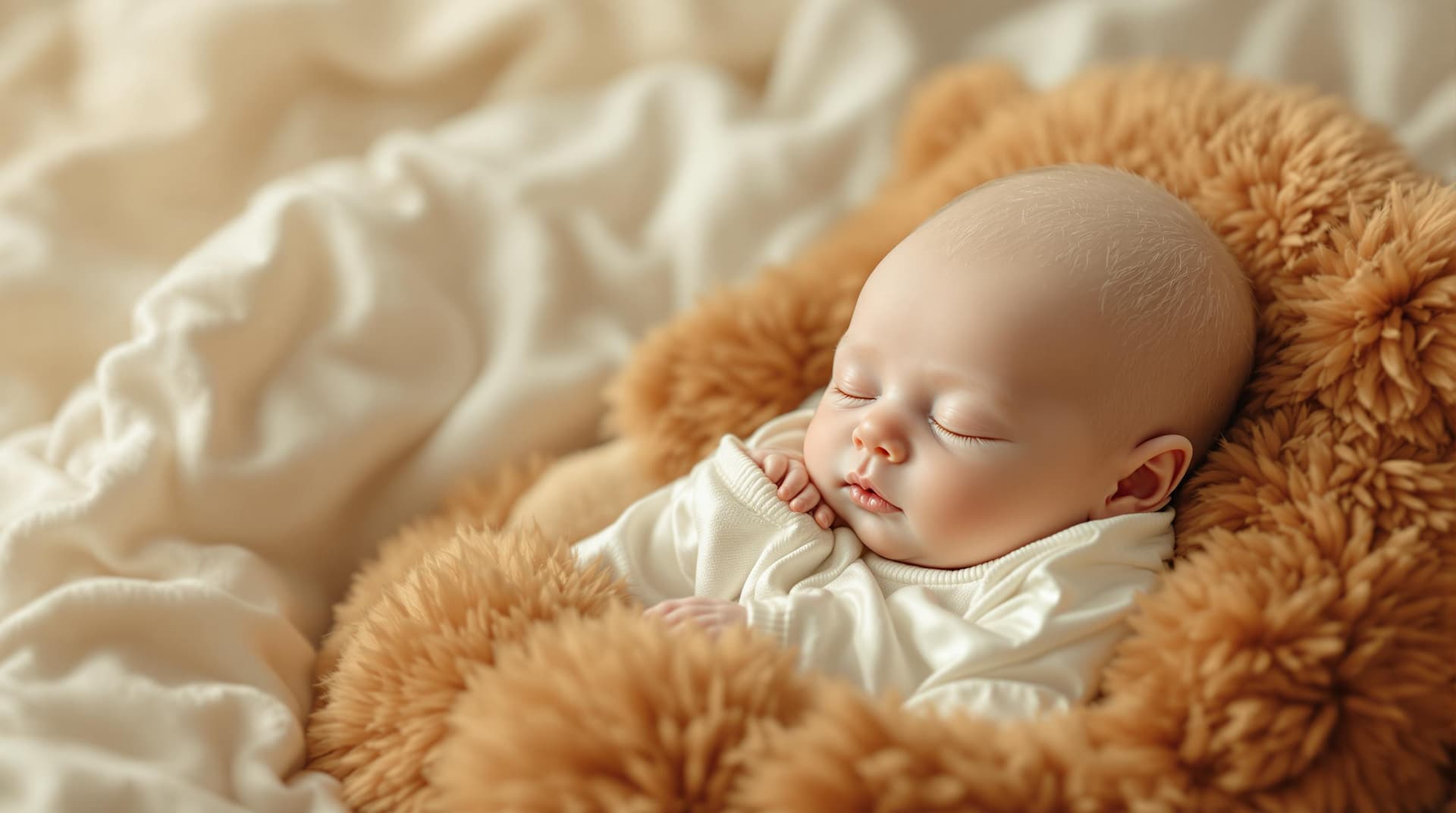 AI generated: in the arms of an angel, a beautiful and (cute alien baby ) with topaz color hairs duvet ,pointed ea...