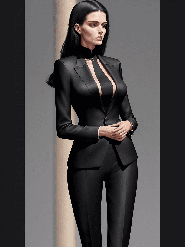 AI generated: She stands tall and confident, radiating power and sophistication. She wears a sleek black suit that...