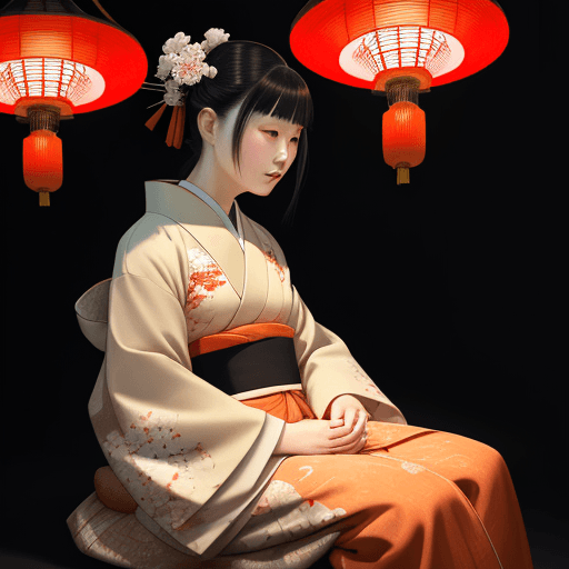AI generated: a woman wearing kimono is sitting near two candles, in the style of ethereal portraits, chinapunk, e...