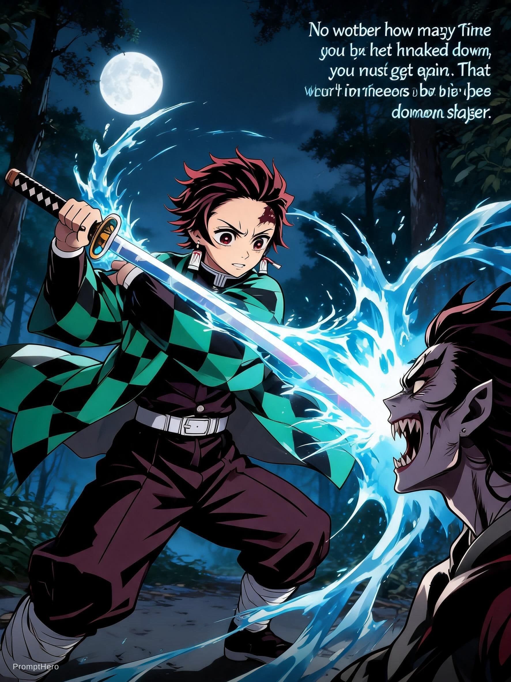 AI generated: generate an image of tanjiro from Demon Slayer – Tanjiro’s Unbreakable Will
Quote: “No matter how ma...