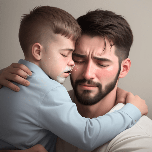 AI generated: God exercising fatherhood over a man, who hugs him crying