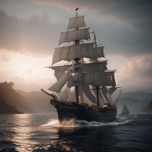 AI generated: Photo of a ultra realistic sailing ship, dramatic light, pale sunrise, cinematic lighting, battered,...
