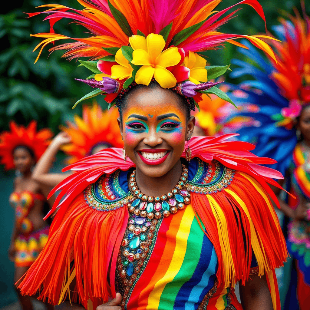 AI generated: The image is a vibrant, high-resolution photograph capturing a joyful moment at a lively parade or f...