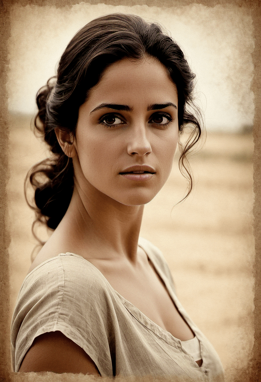 AI generated: A vintage cinematic picture of a young Uruguay woman, old paper, shallow depth of field, vignette, h...