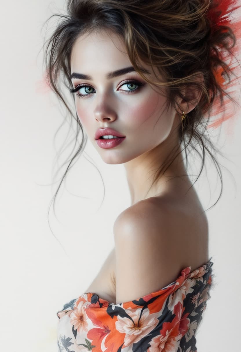 AI generated: Sketch Art, Beautiful Colored Pencil Line, Artistic Brush Strokes, Beautiful, Skateboarder Woman, Of...