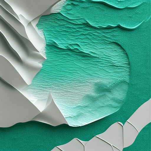 AI generated: 3d, ocean and island, paper work, cyan, and white with emerald green, rough-textured colored paper, ...
