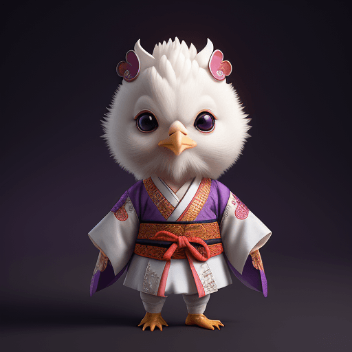 AI generated: Cute baby white chicken Wearing Hanfu, Like a Samurai, Fine and Detailed Han Fu Style, Movie Lightin...
