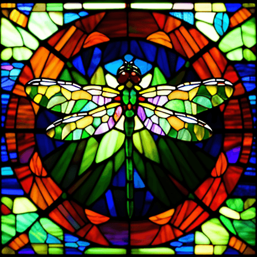 AI generated: dragonfly, stained glass tiffany, minimalism, ukrainian folklore, simple 