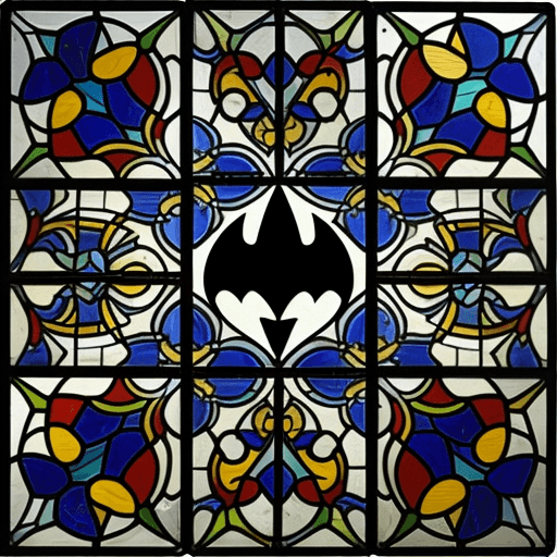 AI generated: stained glass, 3x3 Talavera tiles, batman 1960